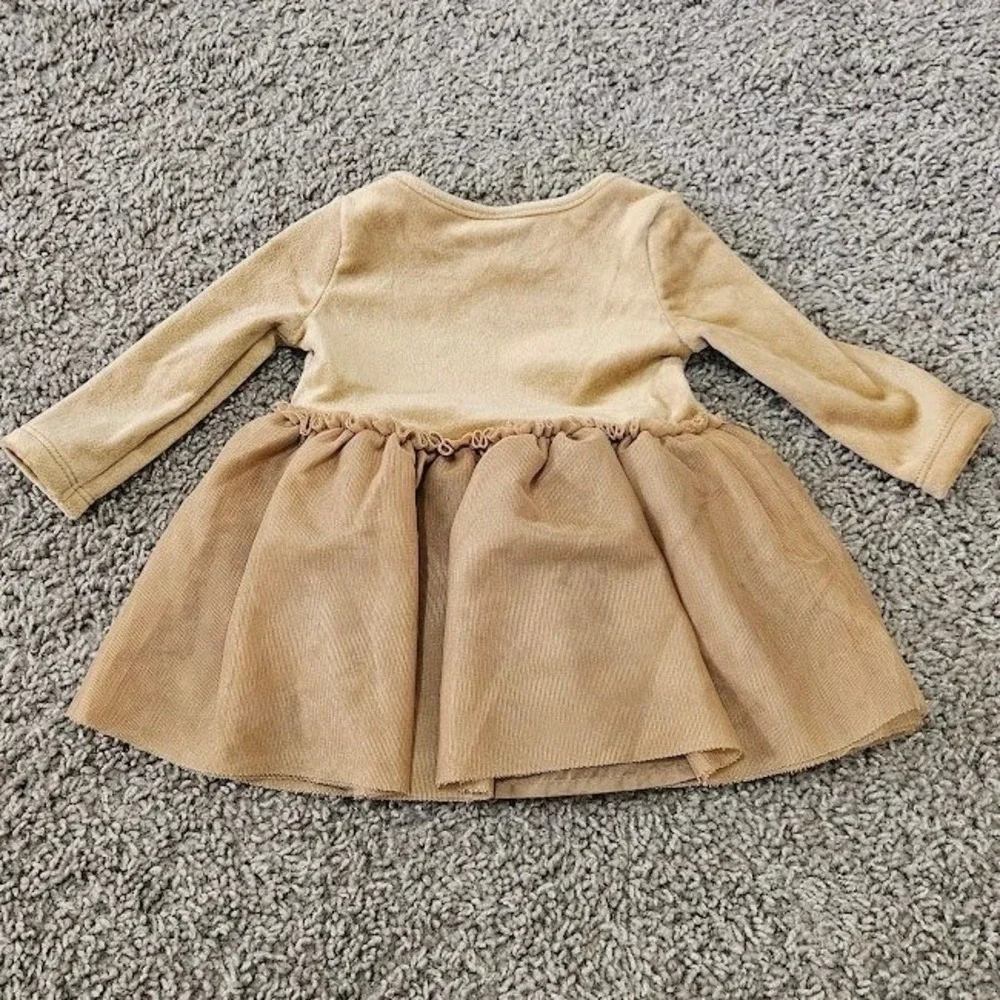 Old Navy Baby Girl Reindeer Velour Tulle Holiday Dress Tan Gold 0-3M Christmas